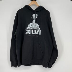 Reebok‎ Super Bowl XLVI Indianapolis 2012 Black Pullover Hoodie Mens XL